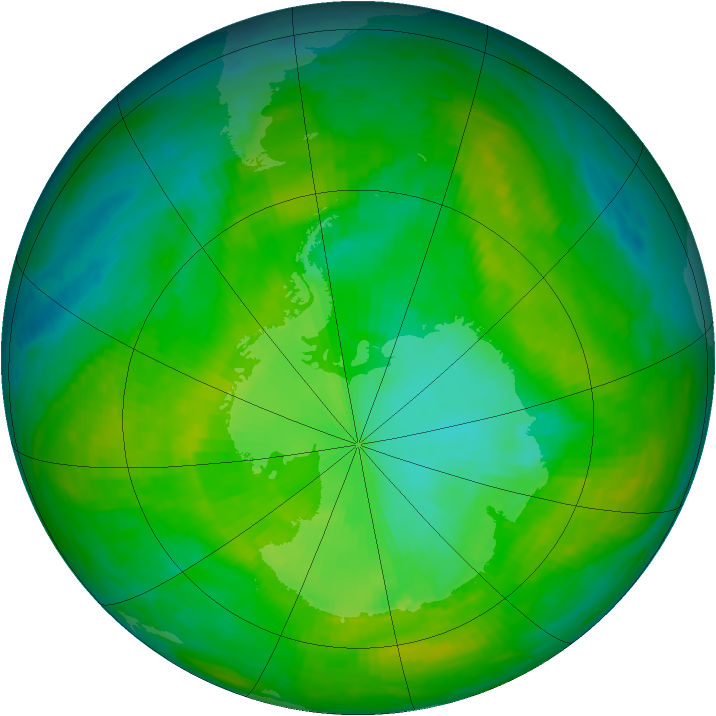 Antarctic ozone map for 13 December 1986
